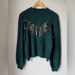 Cara Santana x Nine West Sequin Green Sweater Women’s Size XL Soft Stretch